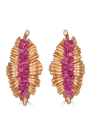 Pink Sapphire Briolette Leaf Earrings