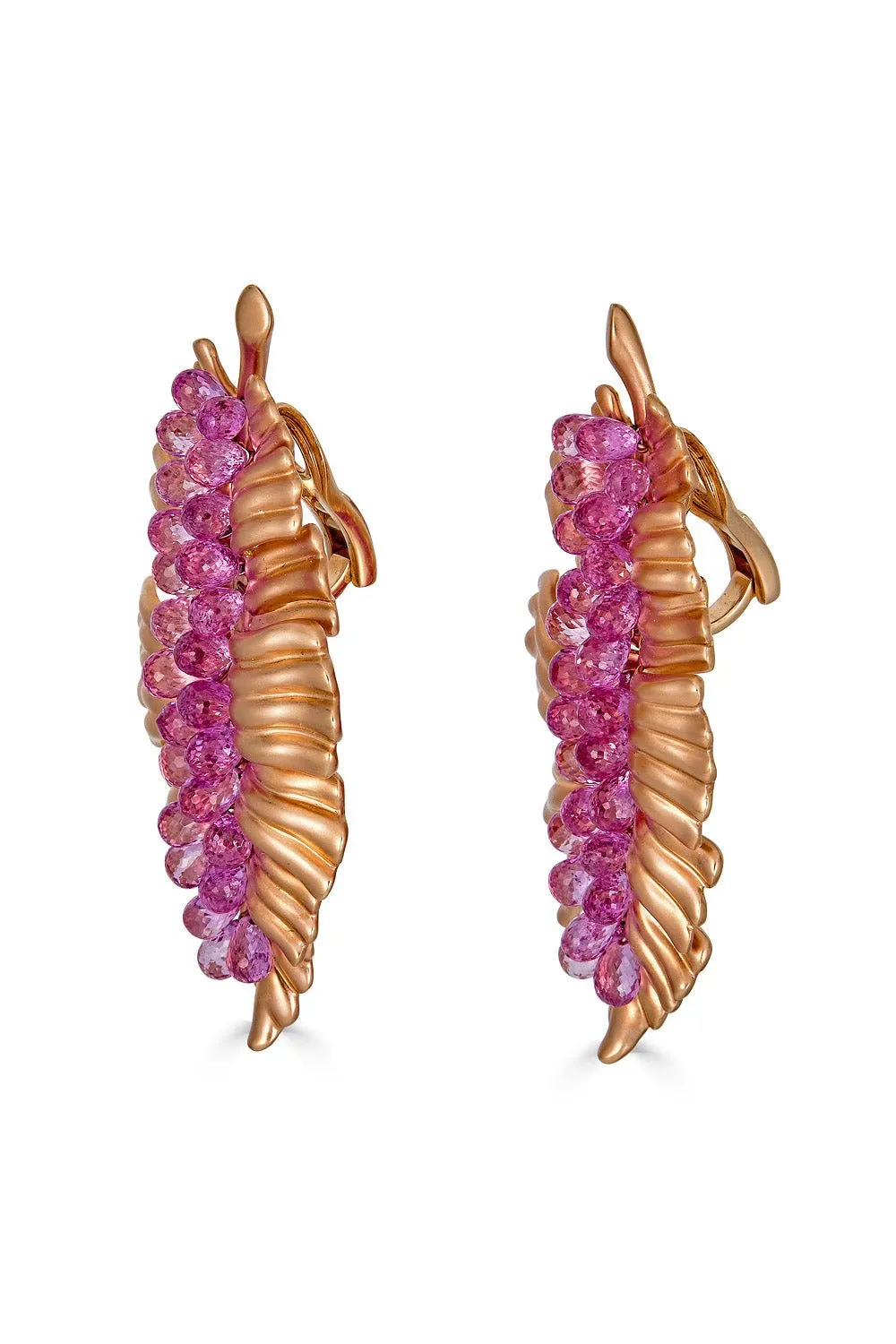 Pink Sapphire Briolette Leaf Earrings