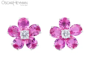 Platinum Pink Sapphire Diamond Flower Earrings