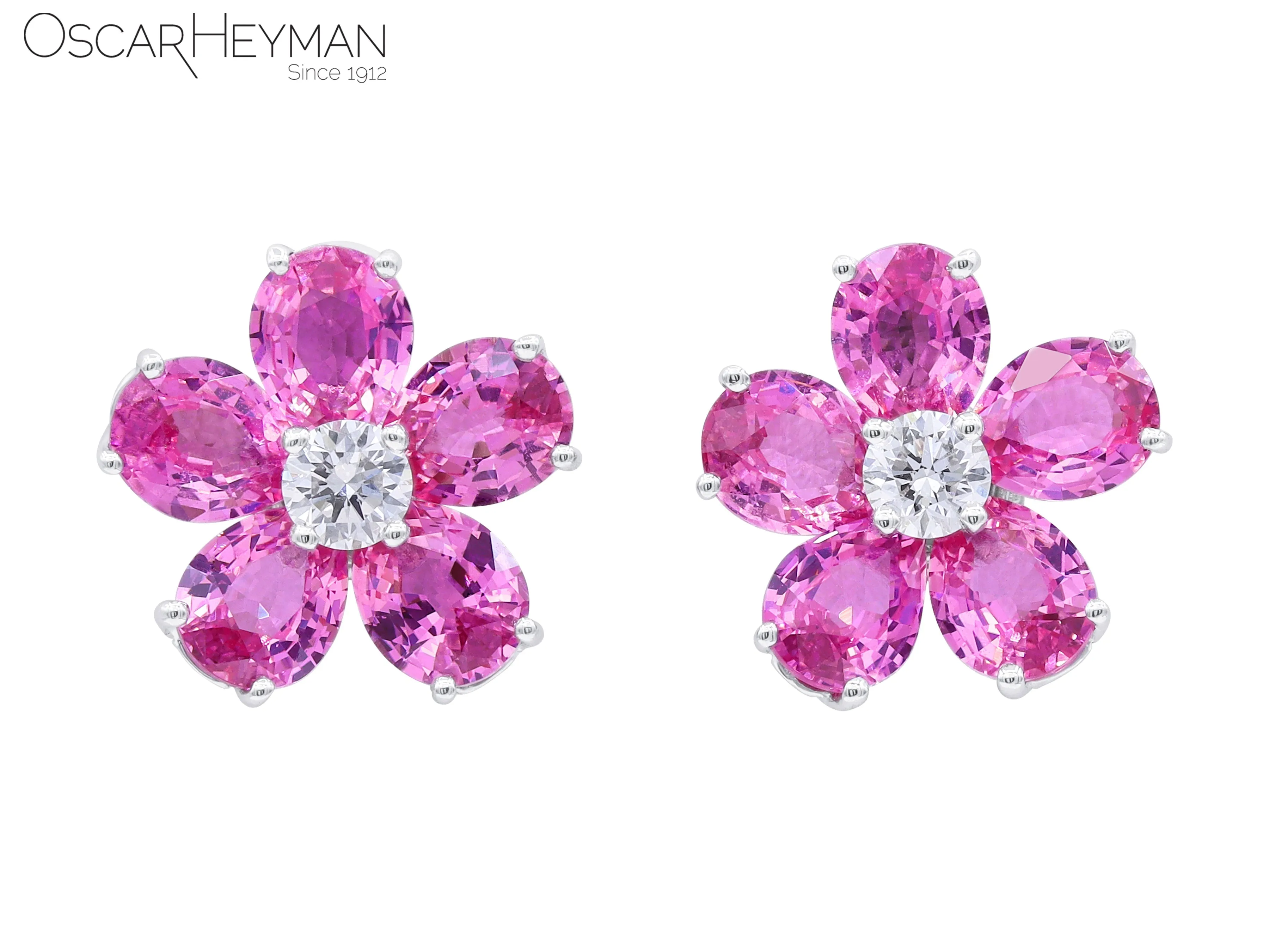 Platinum Pink Sapphire Diamond Flower Earrings