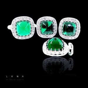 PREORDER | Cushion Green Emerald Gemstones Diamond Jewelry Set 14kt