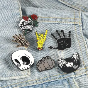 Punk Style Brooch Magic Wizard Cranio Vampire Rose Button Pin Denim