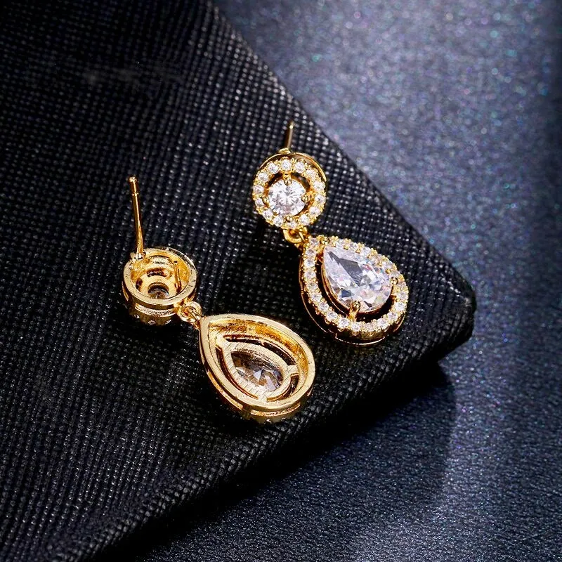 "Ilana" - Cubic Zirconia Bridal Earrings - Available in Silver and Yellow Gold