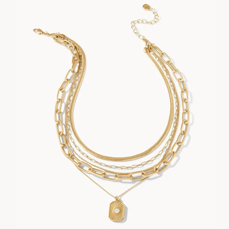 Radiant Window Layering Necklace 17" Gold