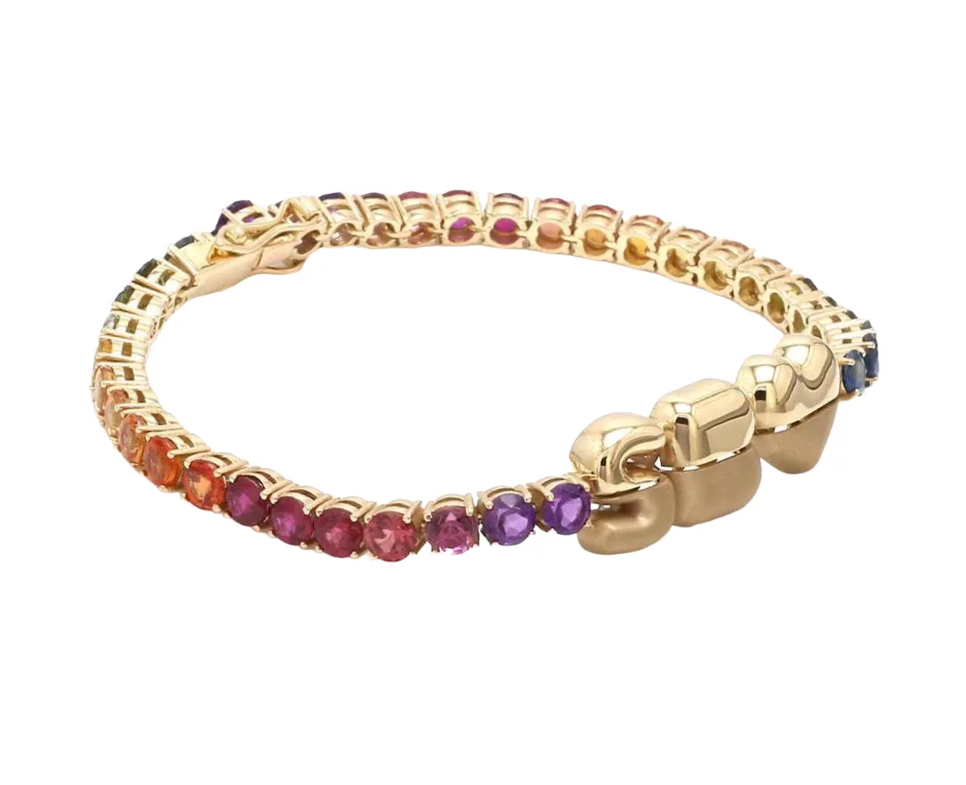 Rainbow Half and Half Tennis Bracelet with Puffy Letters