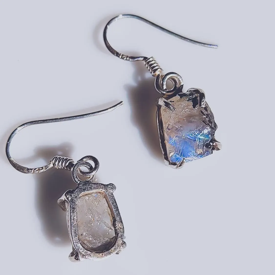 Raw Rainbow Moonstone Crystal Earrings