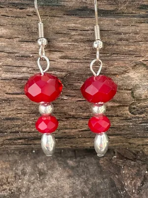 Red Crystal and Silver Earrings