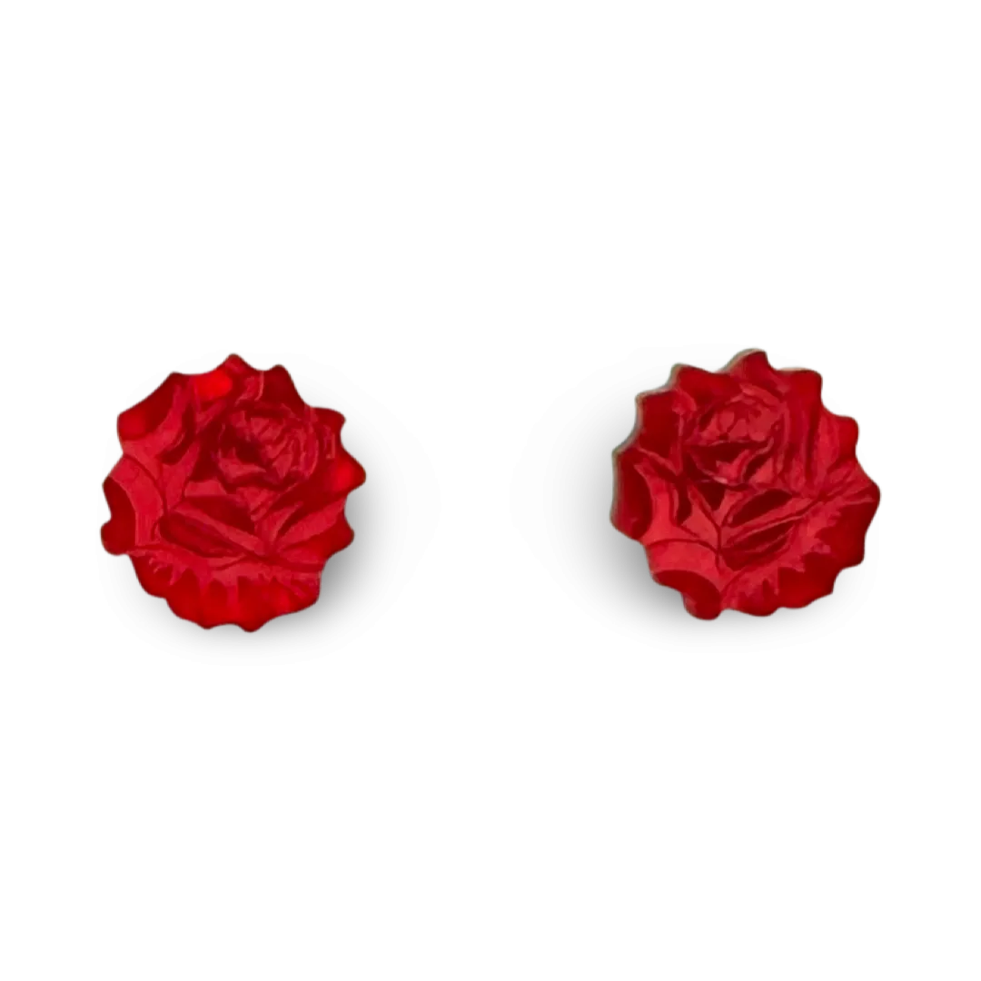 Red rose - stud earrings - Set of 2