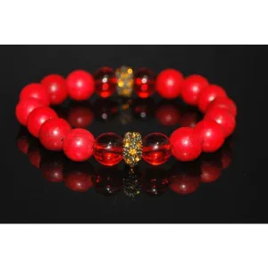 Red Turquoise bead with yellow and  gold rhinestone beaded women's bracelets