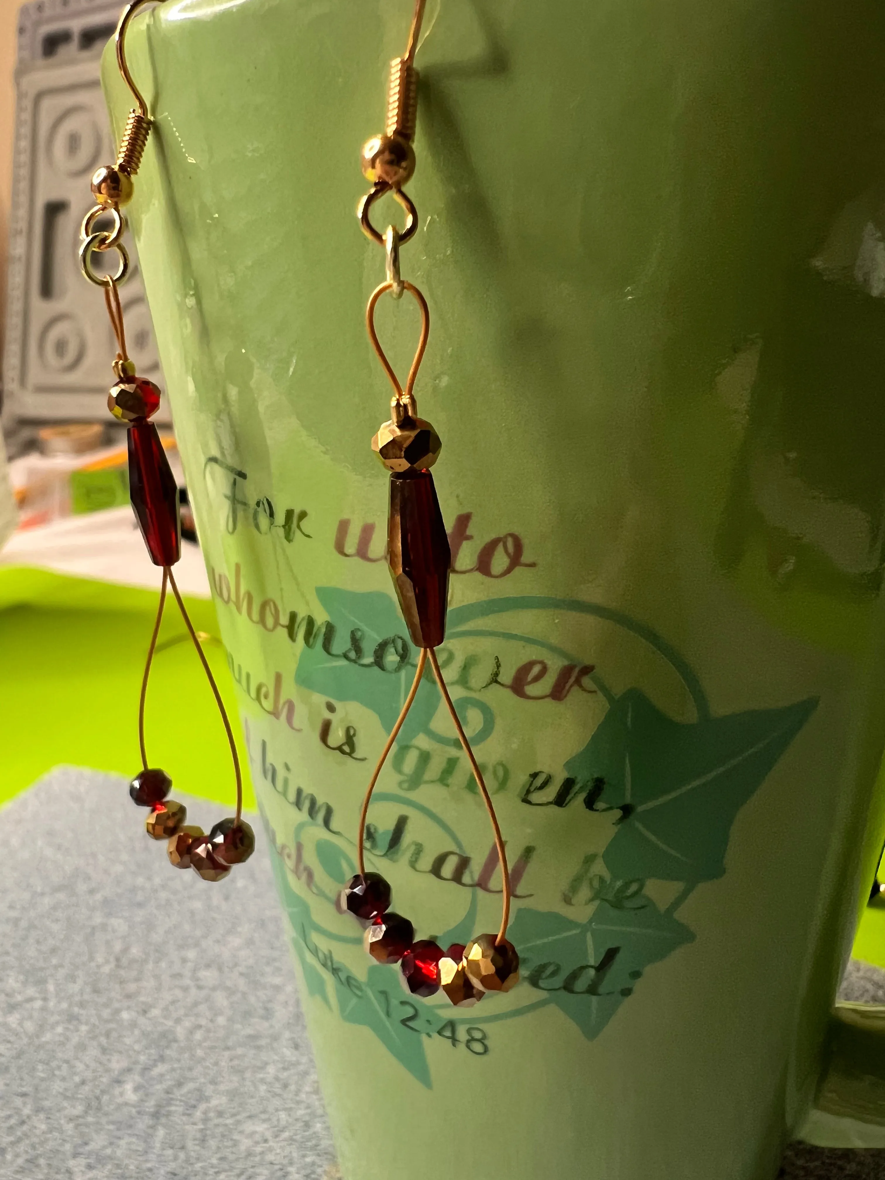 Red/Gold Crystal Drop Earrings