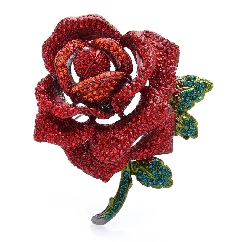 Retro Pin Rose Alloy Plating Inlay Rhinestones Women'S Brooches