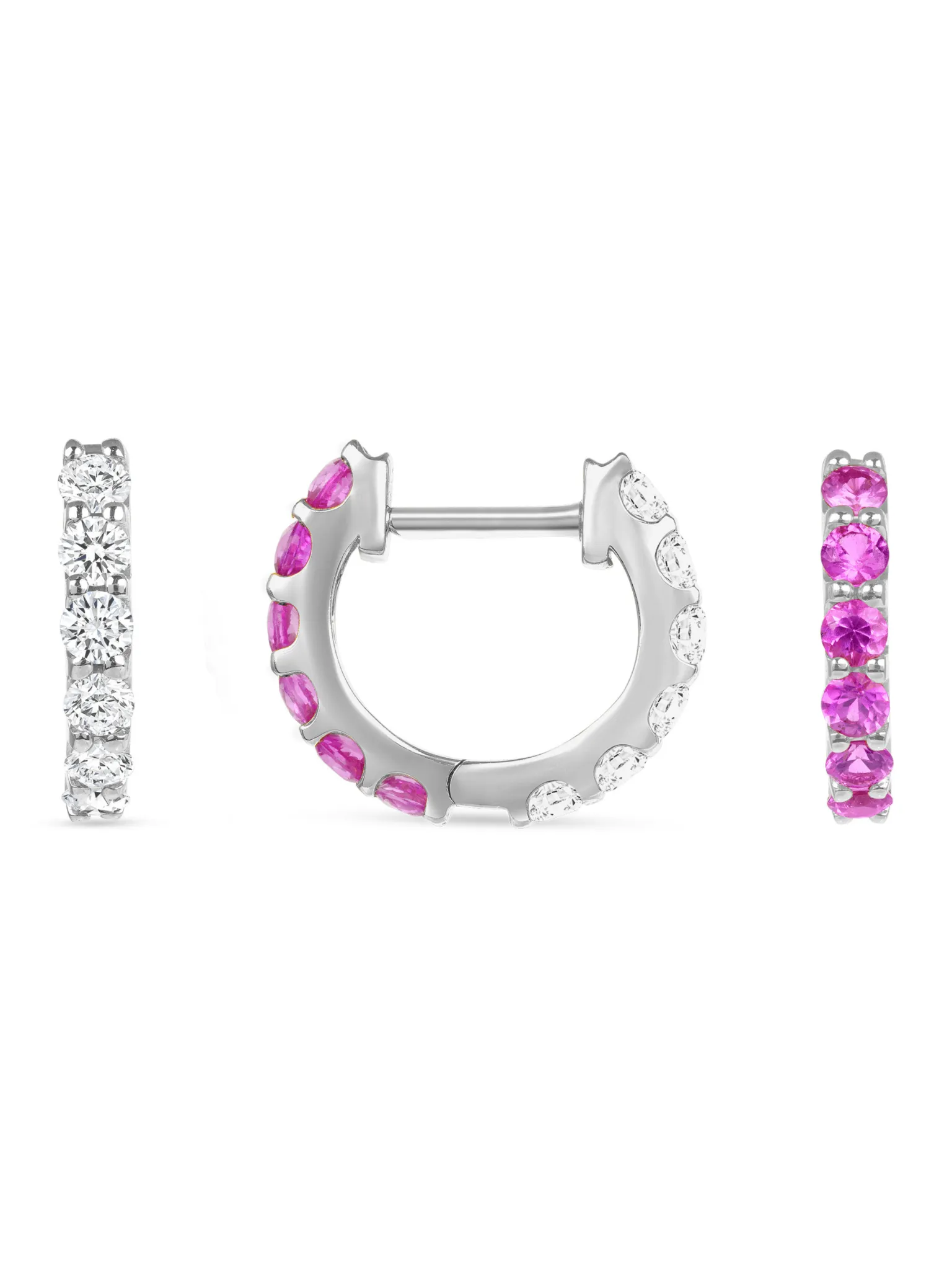 Reversible Pink Sapphire and Diamond Huggie 14K