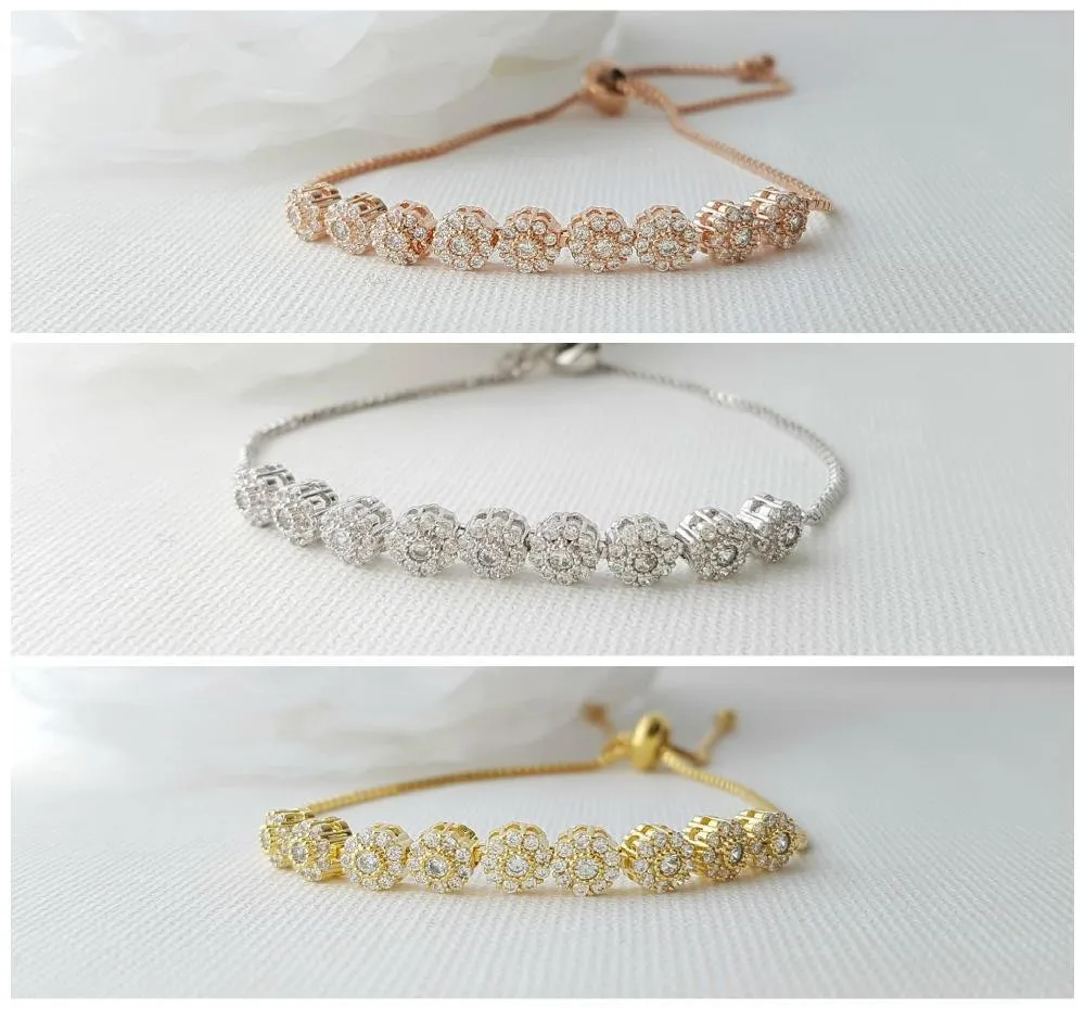 Rose Gold Bridal Bracelet, Bangle Bracelet, Wedding Jewelry, Gold, Crystal Bridal Bracelet, Adjustable Slide Bracelet, Reagan Bracelet