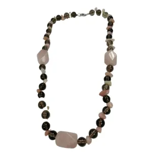 Rose quartz & Smokey Quartz Pink Opal 8mm Necklace made with a 925 sterling silver base by Pearlz Gallery