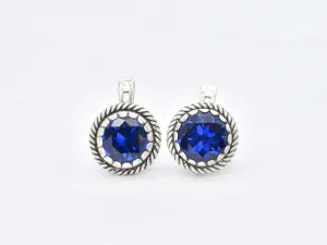 Round Sapphire Earrings - Blue Vintage Earrings - September Birthstone Studs