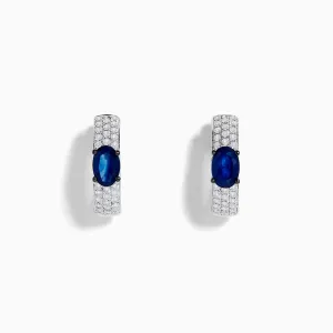 Royal Bleu 14K White Gold Sapphire and Diamond Huggie Earrings