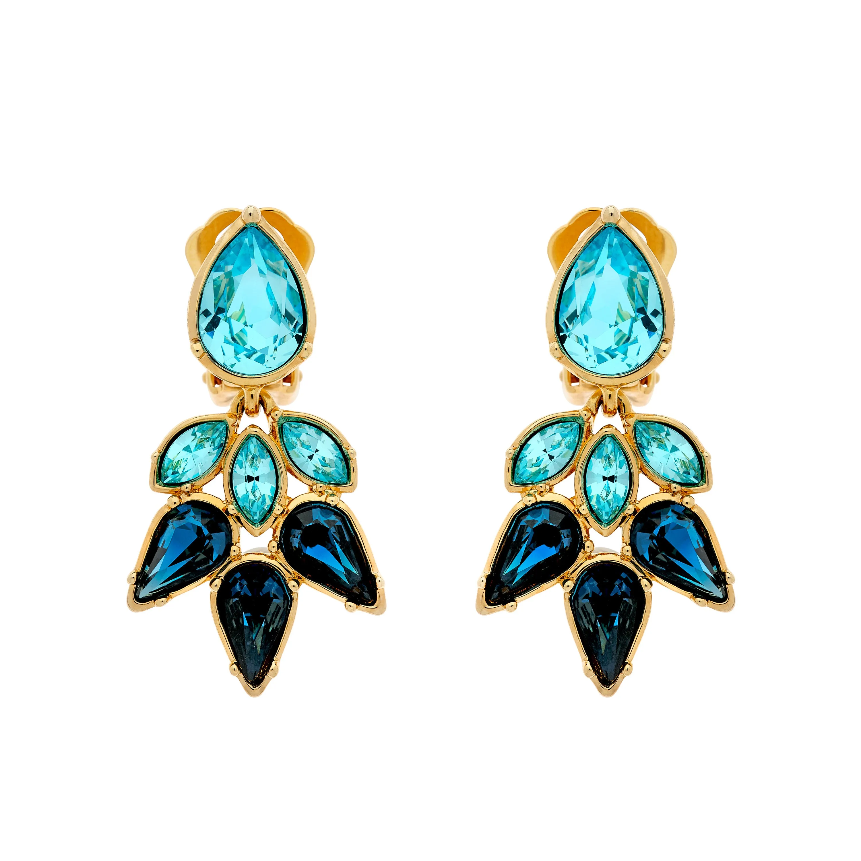 Sapphire & Aqua Crystal Statement Clip Earrings