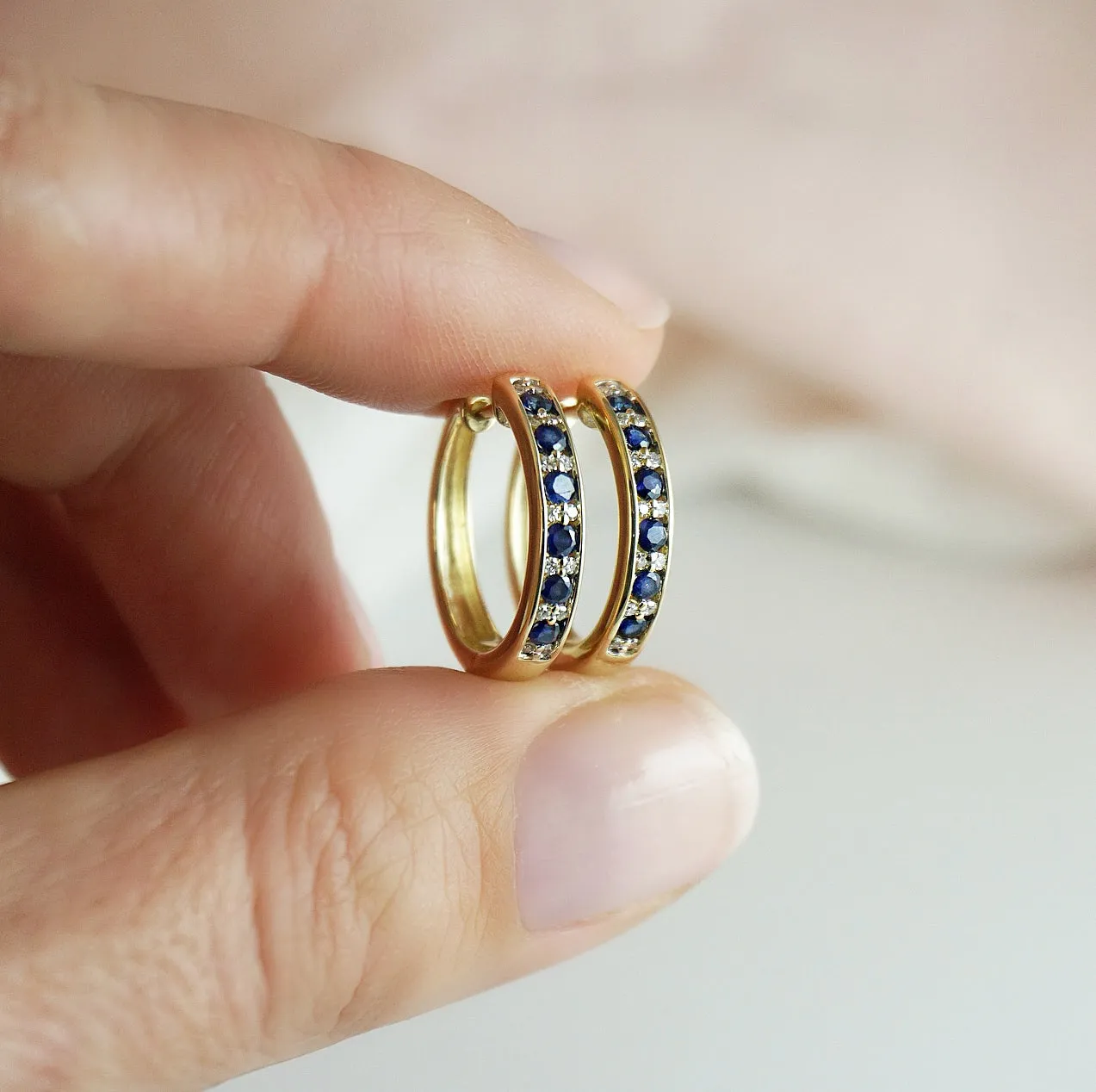 Sapphire & Diamond Huggie Hoop Earrings