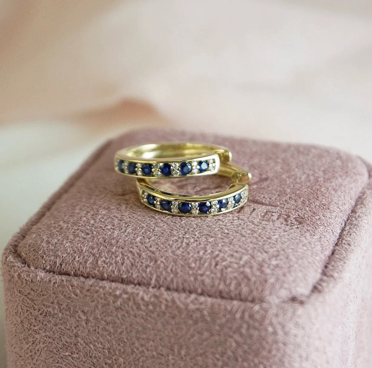 Sapphire & Diamond Huggie Hoop Earrings