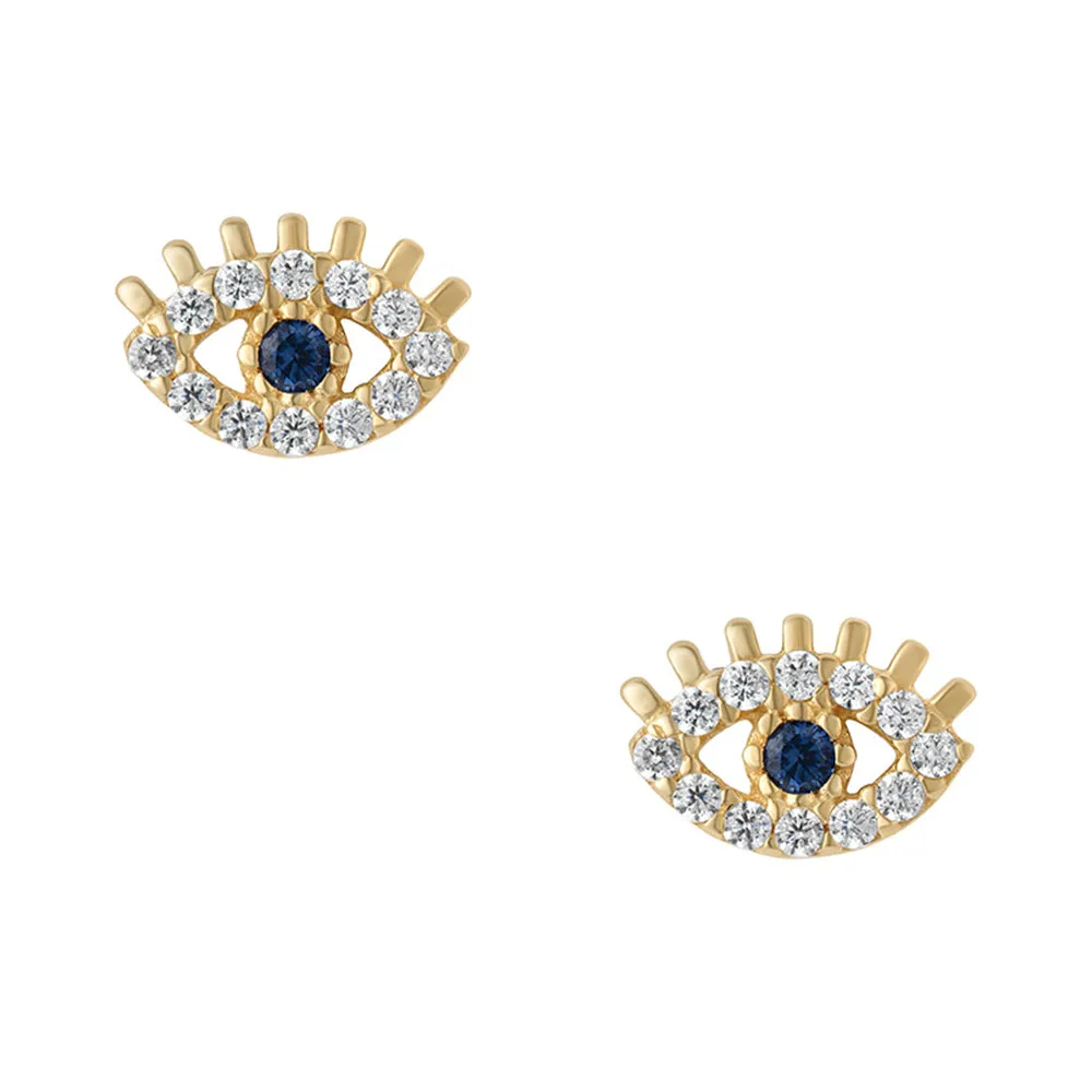 Sapphire & White Stone Evil Eye Stud Earrings