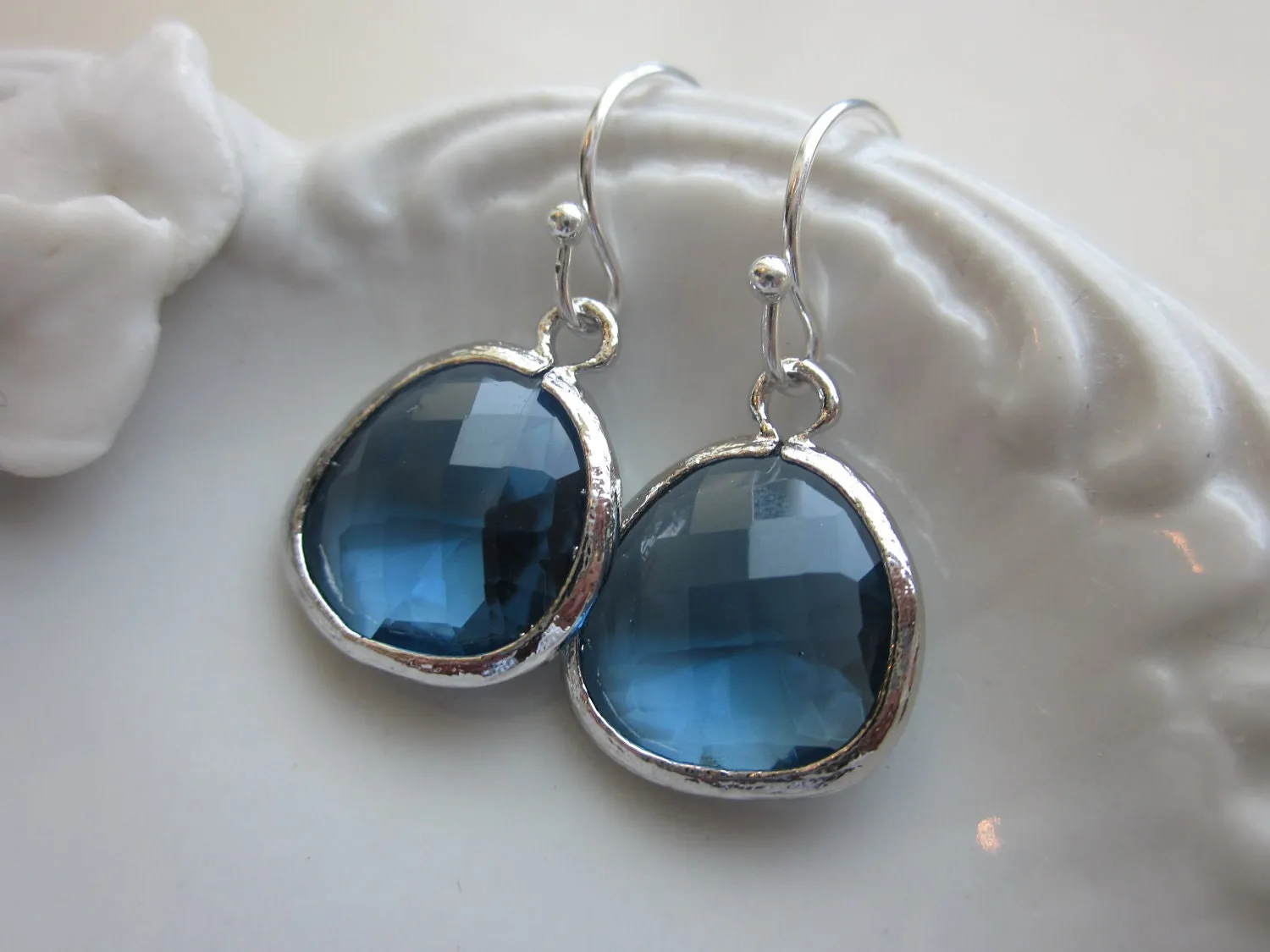 Sapphire Blue Earrings Navy Silver Plated - Bridesmaid Earrings - Wedding Earrings - Bridal Earrings