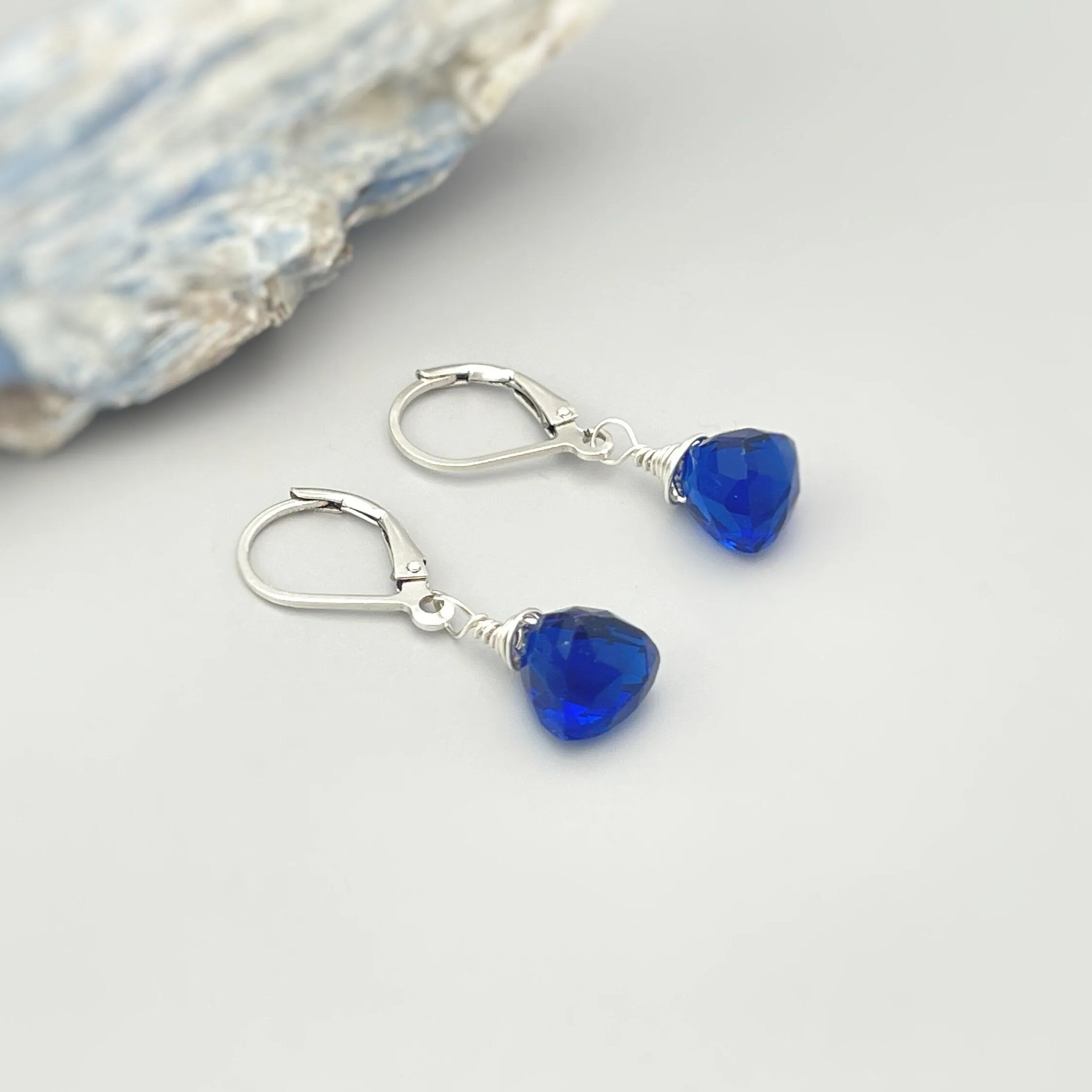 Sapphire Blue Quartz dangle earrings sterling silver, gold rose gold