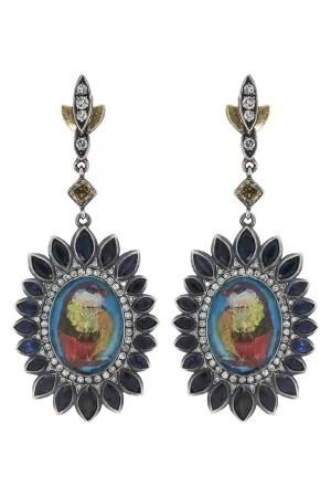 Sapphire Diamond Bird Drop Earrings