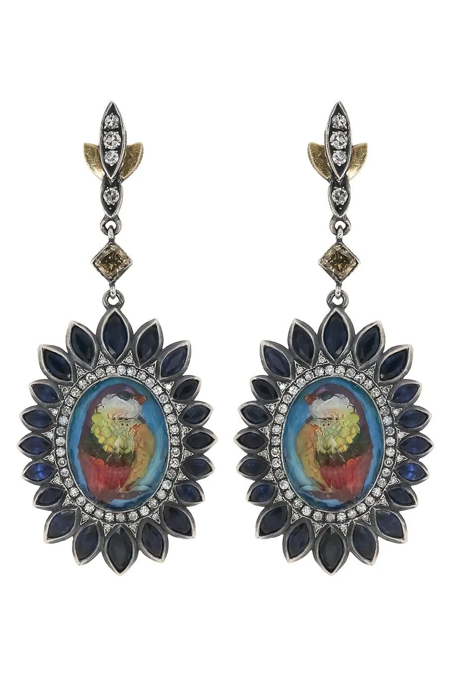 Sapphire Diamond Bird Drop Earrings