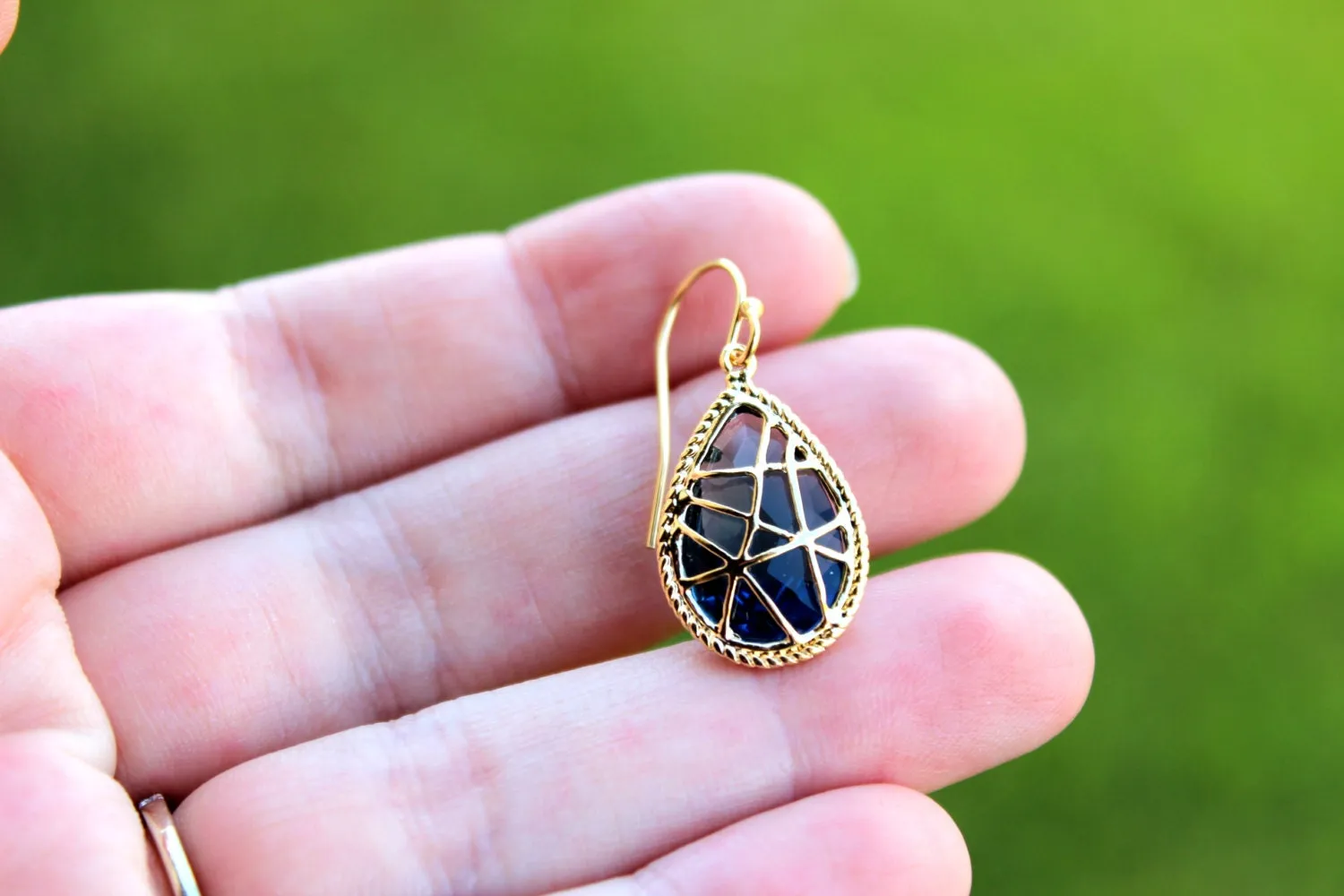 Sapphire Earrings Navy Blue Gold Teardrop Jewelry Navy Bridesmaid Earrings - Bridal Earrings - Wedding Earrings - Sapphire Wedding Jewelry