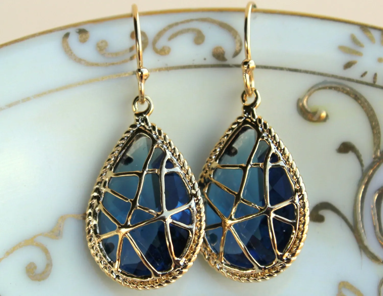 Sapphire Earrings Navy Blue Gold Teardrop Jewelry Navy Bridesmaid Earrings - Bridal Earrings - Wedding Earrings - Sapphire Wedding Jewelry