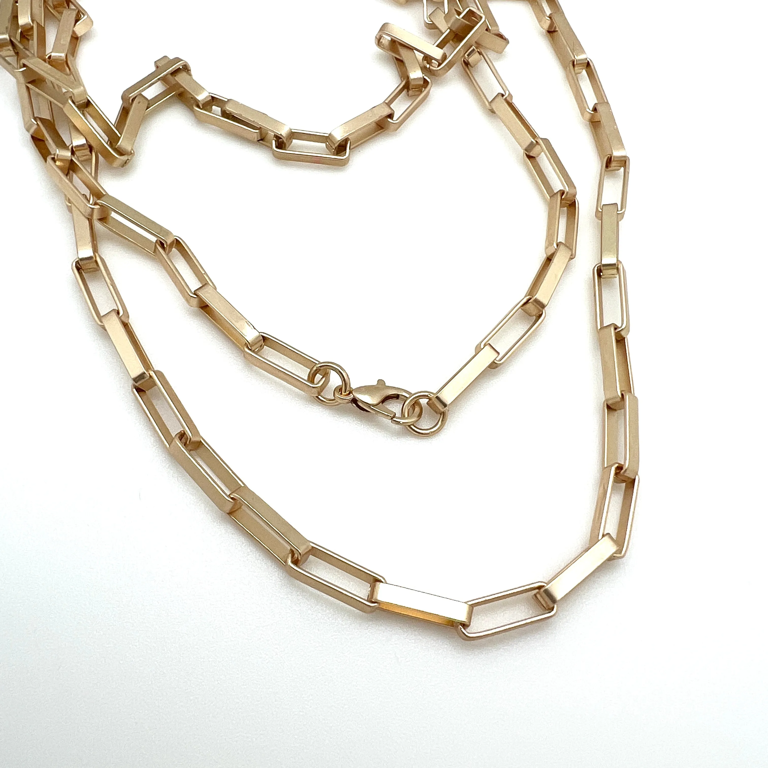 Satin Gold Plated Large Square Paperclip Chain Necklace