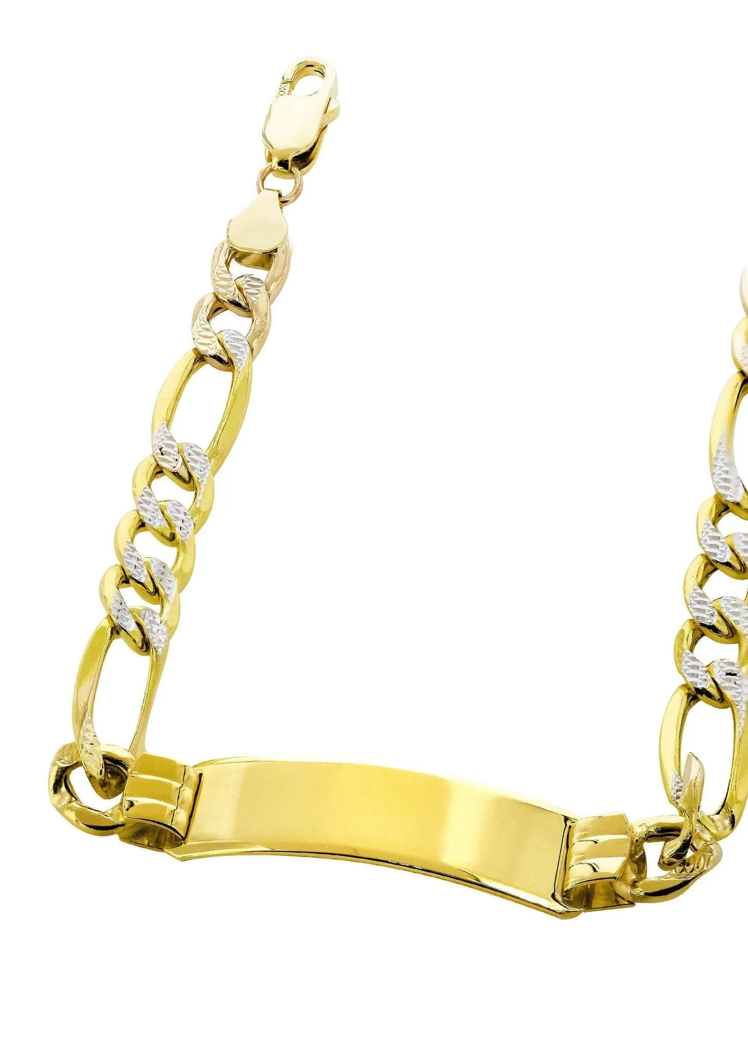 Semi Solid  Id Pave Figaro Bracelet 10K Yellow Gold