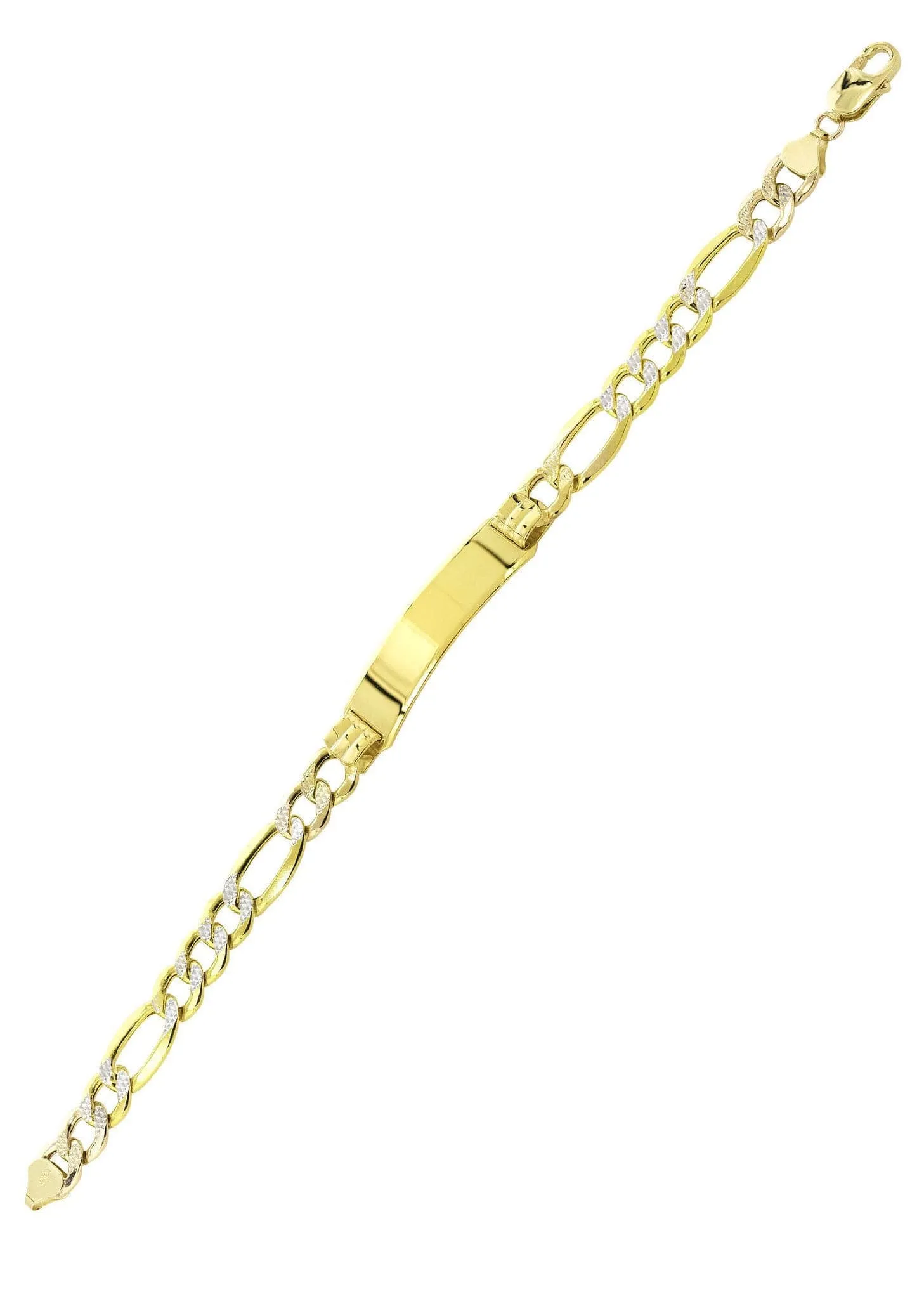 Semi Solid  Id Pave Figaro Bracelet 10K Yellow Gold