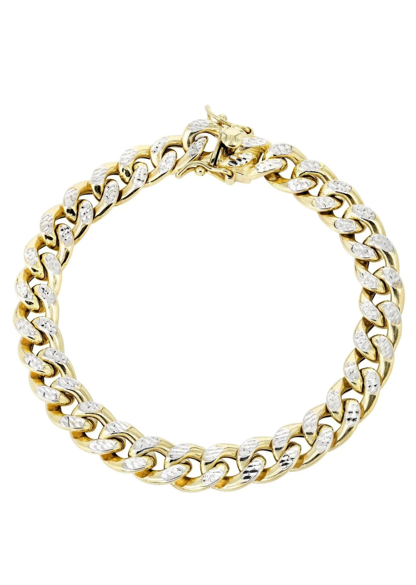 Semi Solid  Mens Diamond Cut Miami Cuban Link Bracelet 10K/14K Gold