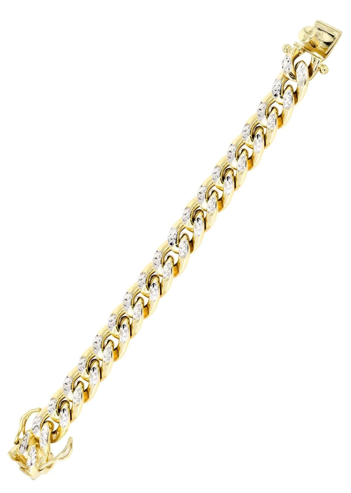 Semi Solid  Mens Diamond Cut Miami Cuban Link Bracelet 10K/14K Gold