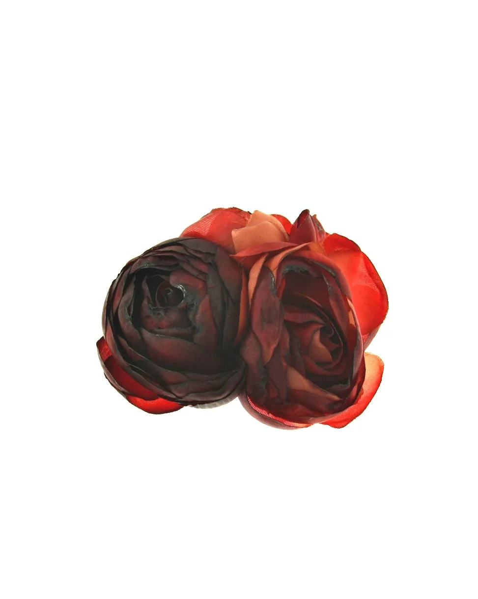 Shaded Triple Blood Red Rose on Concord Clip & Brooch Pin