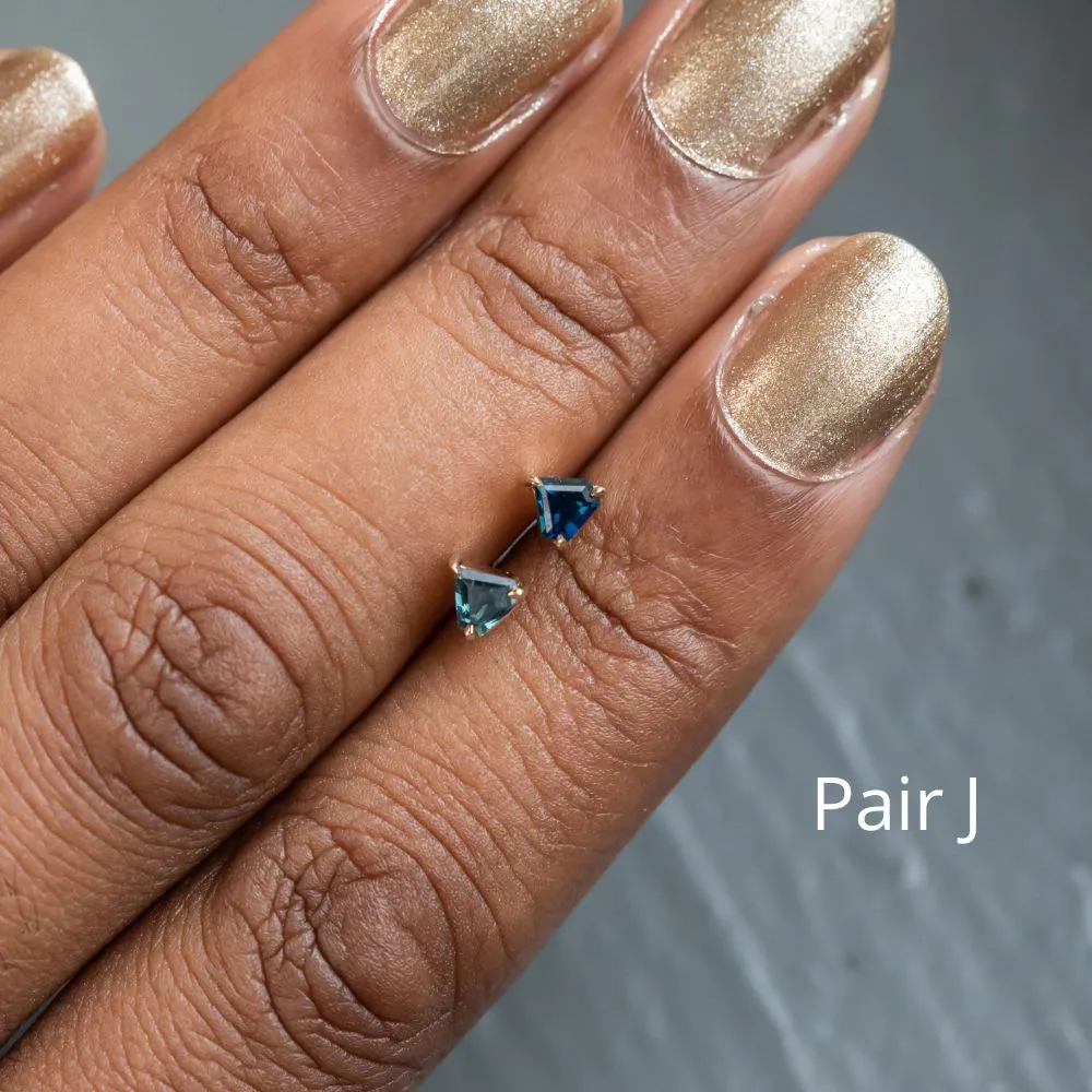 Shield Sapphire Stud Earrings in 14k Yellow Gold