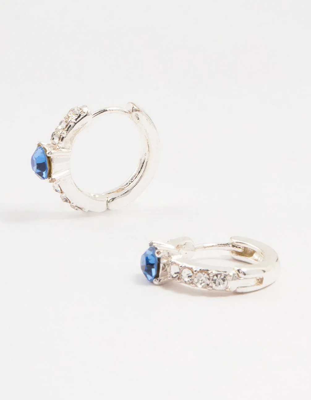 Silver Circular Blue Bohemia Czech Crystal Huggie Earrings