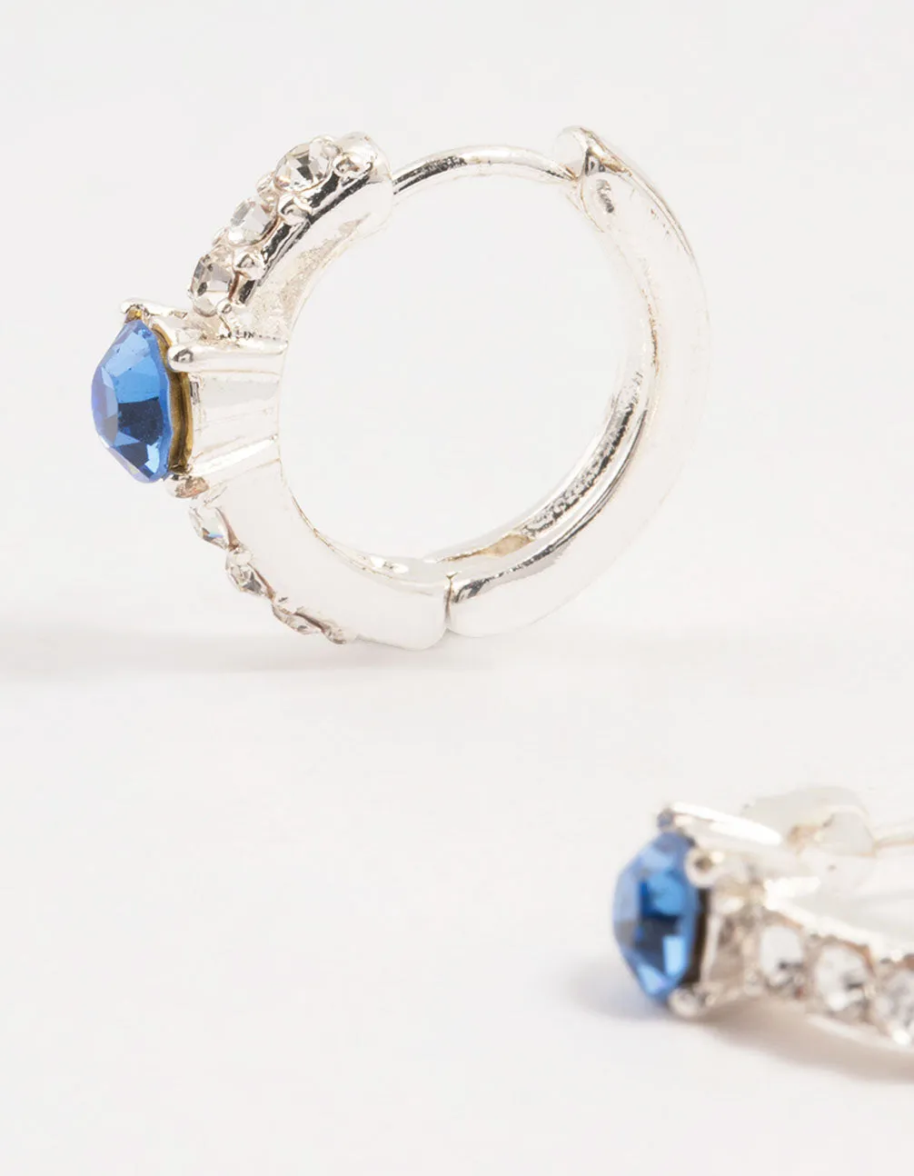 Silver Circular Blue Bohemia Czech Crystal Huggie Earrings