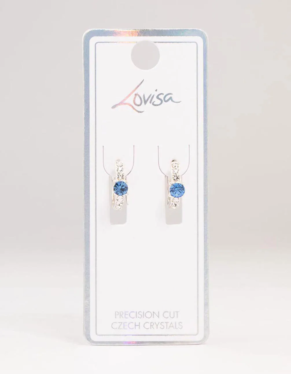 Silver Circular Blue Bohemia Czech Crystal Huggie Earrings