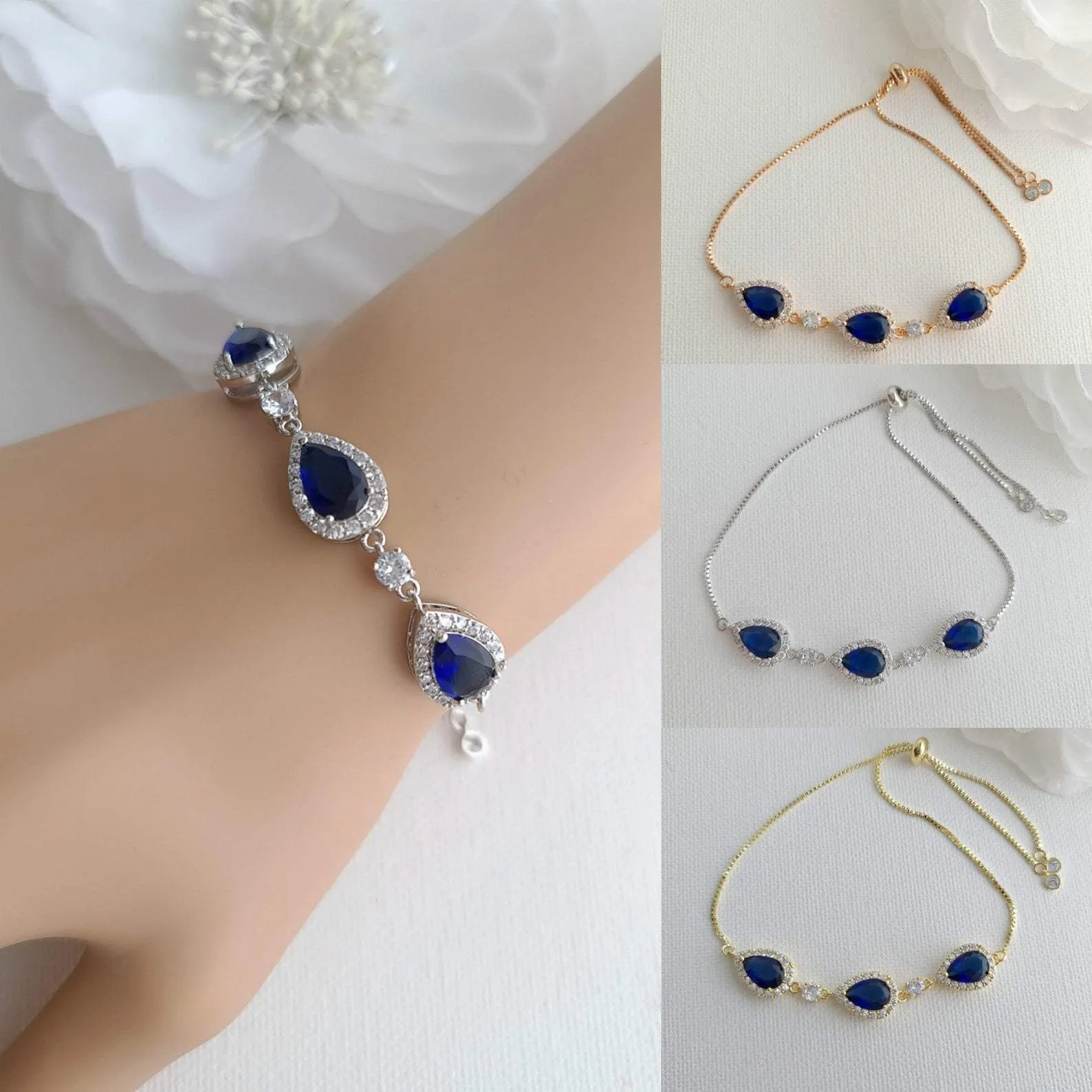 Simple Blue Bracelet in Gold for Weddings-Aoi