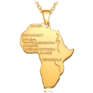 SISSLIA Africa Map Pendant Necklace Women Men Stainless Steel Long Chain Letter Necklace Jewelry