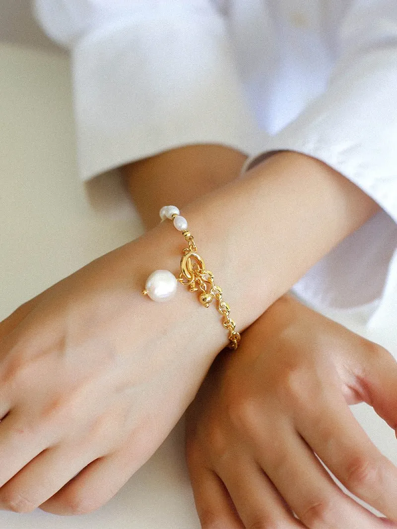 Spliced Chain Pearl Y Gold Bracelets