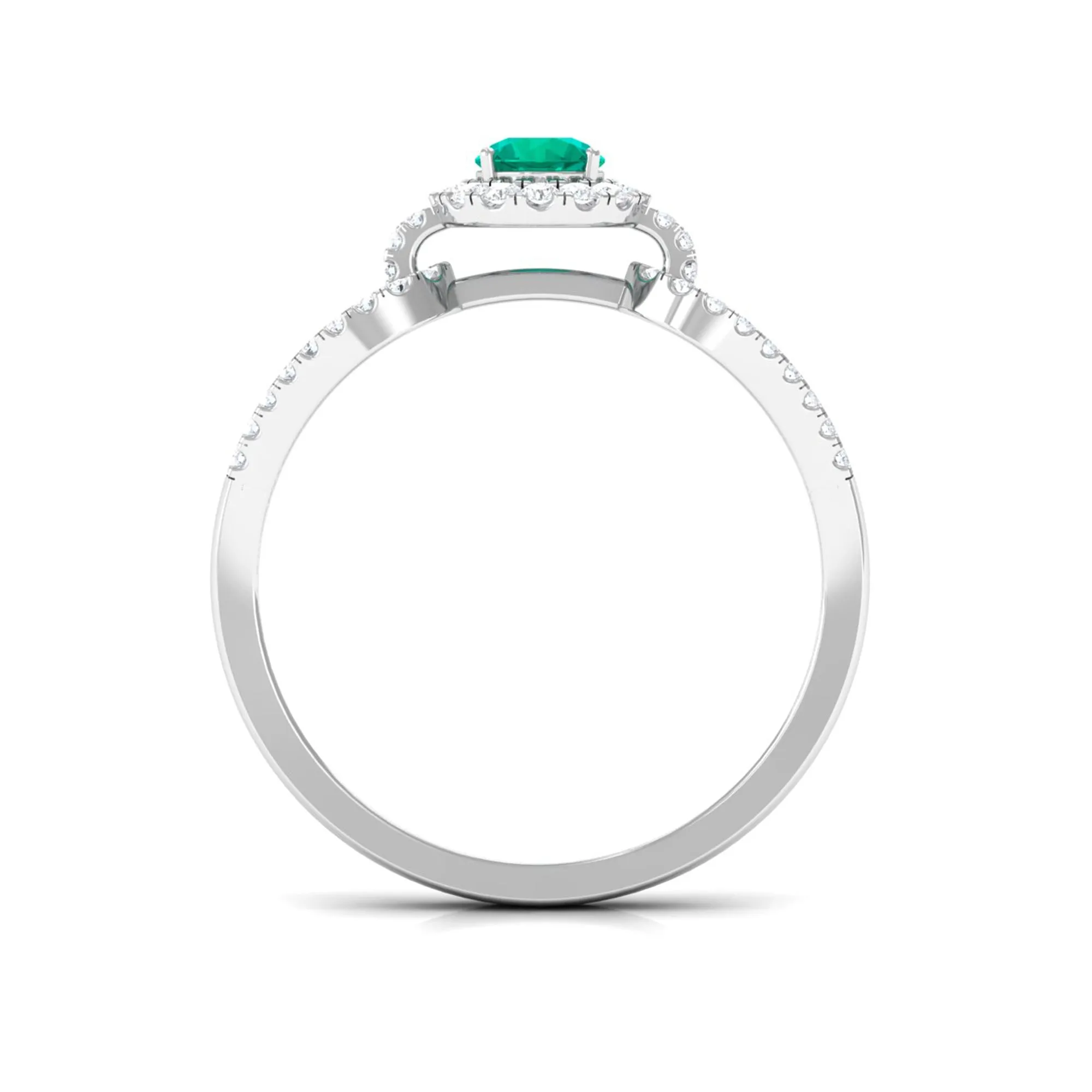 Split Shank Engagement Ring with Emerald and Diamond