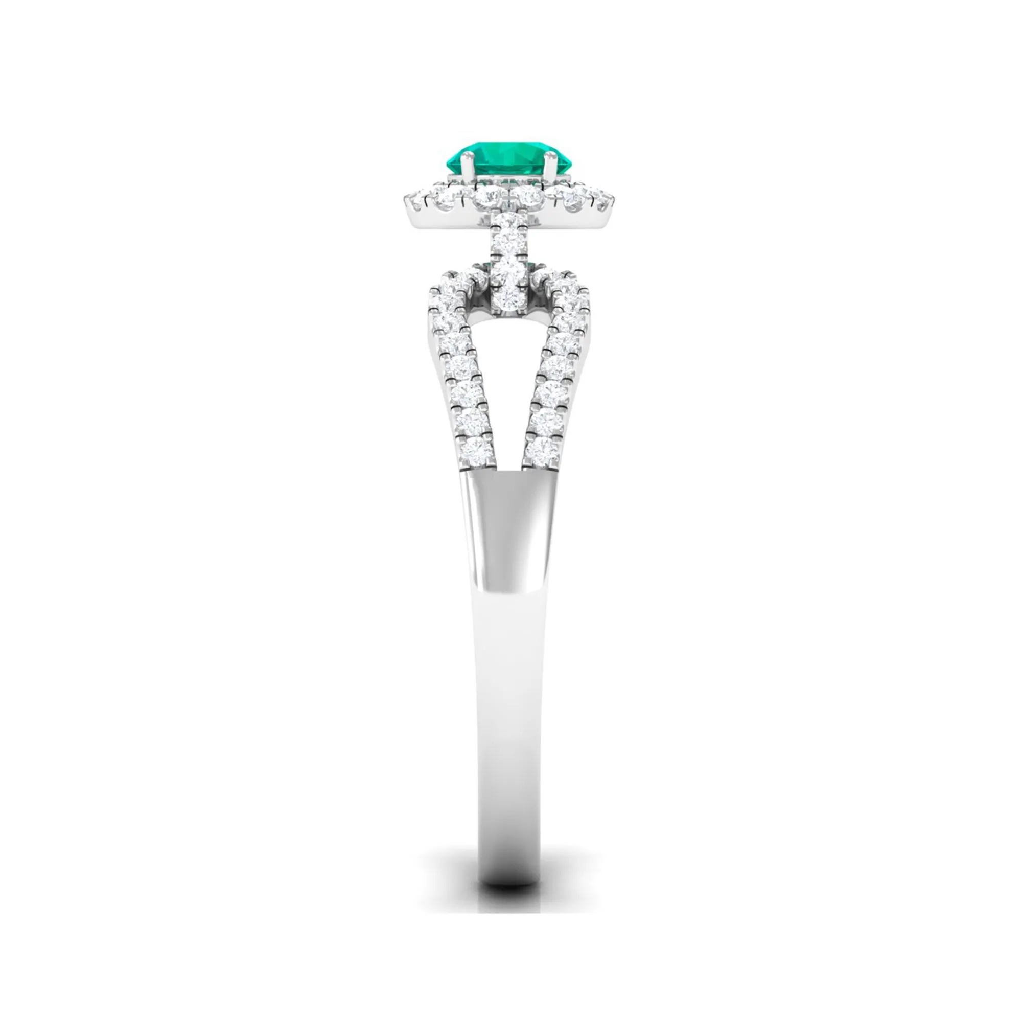 Split Shank Engagement Ring with Emerald and Diamond