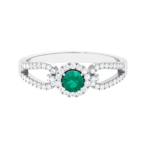 Split Shank Engagement Ring with Emerald and Diamond