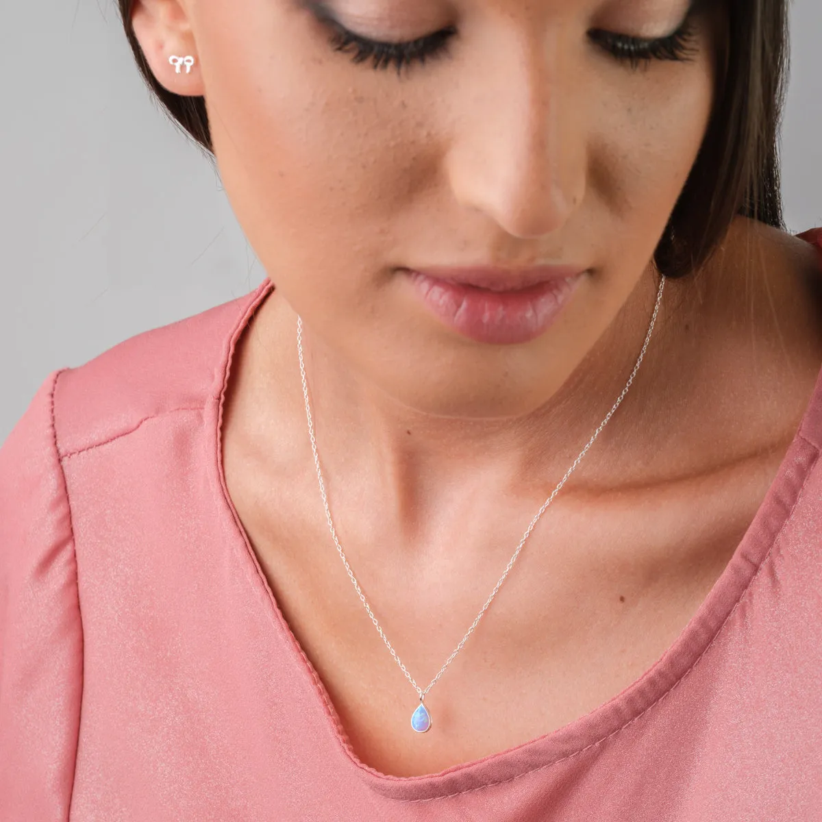 Sterling Silver Blue Drop Opal Necklace