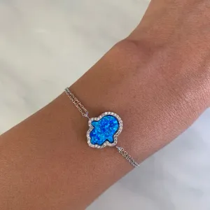 Sterling silver blue opal hamsa bracelet