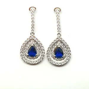 Sterling silver Sapphire Blue CZ earrings 35896