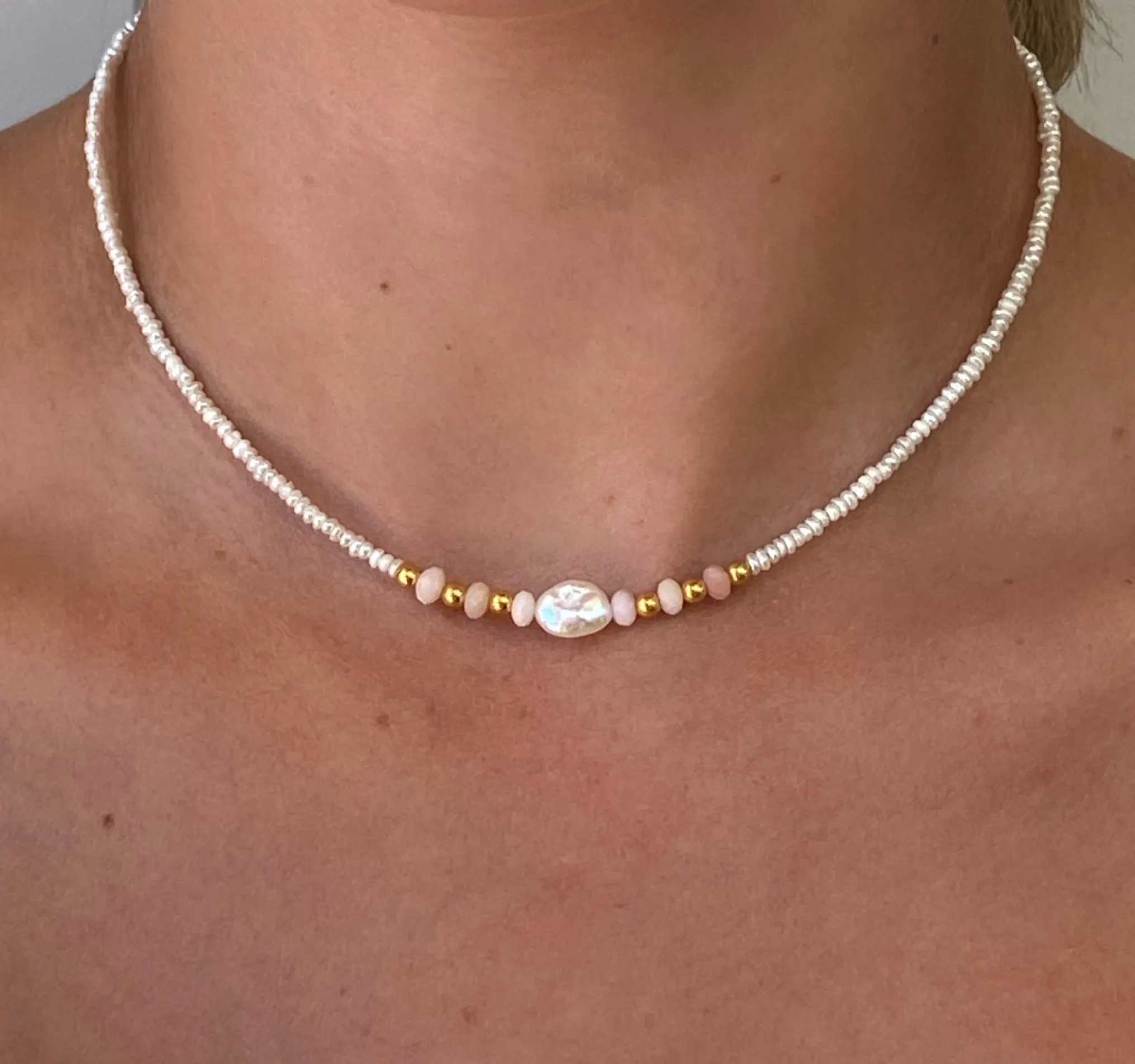 Sunkissed Pink Opal Pearl Necklace